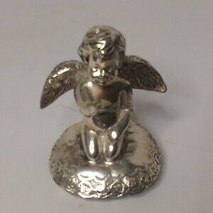 Vintage Silver Tone Angel Cherub Wings Sitting